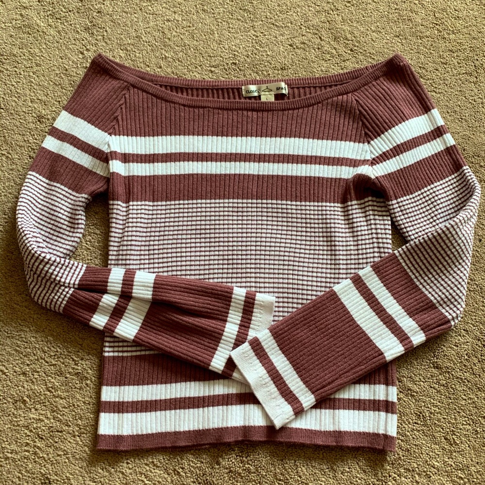 Closet space dark pink and white striped sweater